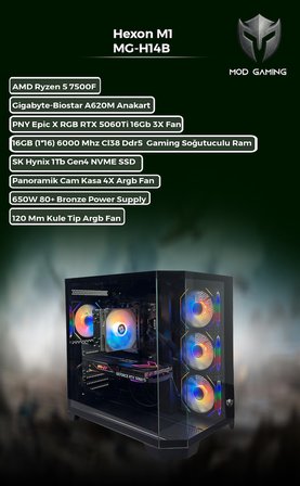 Hexon MG-H14B Amd Ryzen 5 7500F | RTX5060 Ti 16GB | 16GB Ram | 1 Tb SSD Oyuncu OEM PAKET 