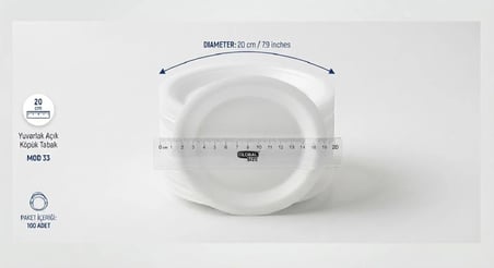 20 cm Yuvarlak Açık Köpük Tabak - Mod 33 Servis Tabağı (100'lü Paket)