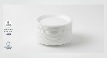 20 cm Yuvarlak Açık Köpük Tabak - Mod 33 Servis Tabağı (100'lü Paket)
