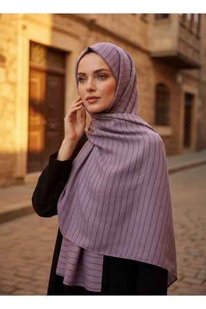 Moda Kaşmir Satır Çizgili Şal Eflatun