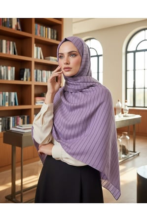 Moda Kaşmir Satır Çizgili Şal Eflatun