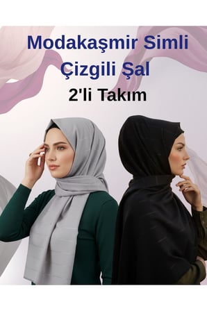 Moda Kaşmir Çizgi Simli Şal 2'lü Set