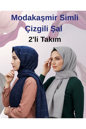 Moda Kaşmir Çizgi Simli Şal 2'lü Set