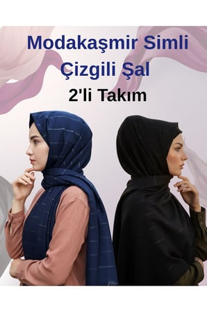 Moda Kaşmir Çizgi Simli Şal 2'lü Set