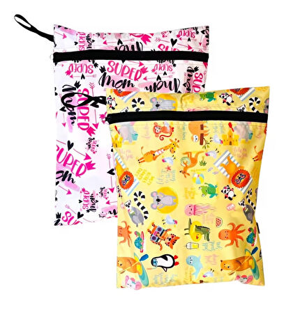 Yorni 2 Adet, 37 x 30 Cm, Mom ve Summer Desen, Sıvı Geçirmeyen Çok Amaçlı Çanta, Ekonomik Set, Yıkanabilir