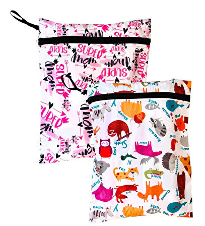 Yorni 2 Adet, 37 x 30 Cm, Mom ve Zoo Desen, Sıvı Geçirmeyen Çok Amaçlı Çanta, Ekonomik Set, Yıkanabilir