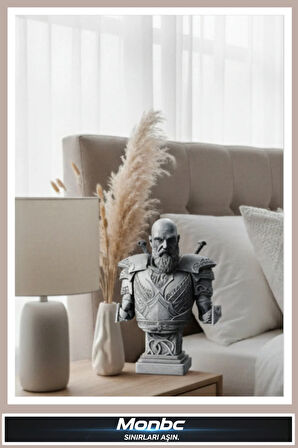 Monbc Kratos Büstü – Tanrıların Savaşçısı 3D Tasarım Dekoratif Biblo, Hediyelik ve Ev Ofis İçin Şık Aksesuar