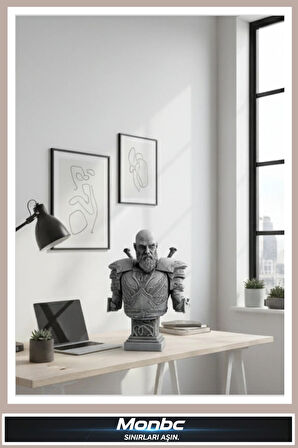 Monbc Kratos Büstü – Tanrıların Savaşçısı 3D Tasarım Dekoratif Biblo, Hediyelik ve Ev Ofis İçin Şık Aksesuar