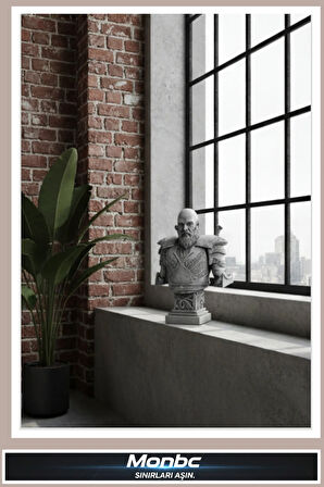 Monbc Kratos Büstü – Tanrıların Savaşçısı 3D Tasarım Dekoratif Biblo, Hediyelik ve Ev Ofis İçin Şık Aksesuar