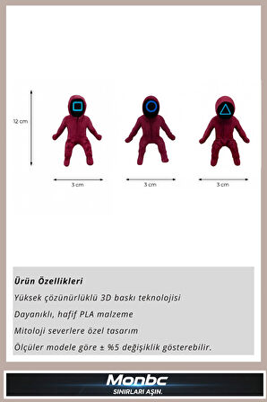 Monbc Squid Game 3’lü Koruma Figür Seti 3D Tasarım Dekoratif Biblo, Hediyelik ve Ev Ofis İçin Şık Aksesuar