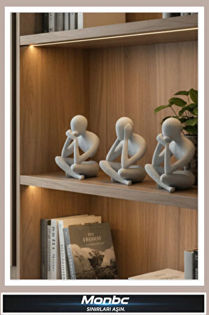 Monbc Görmedim Duymadım Bilmiyorum 3’lü 3D Tasarım Dekoratif Biblo, Hediyelik ve Ev Ofis İçin Şık Aksesuar