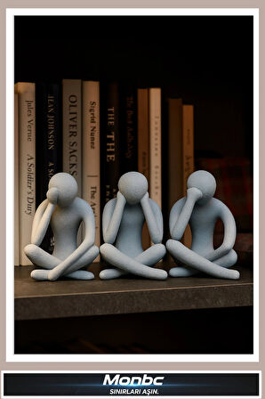 Monbc Görmedim Duymadım Bilmiyorum 3’lü 3D Tasarım Dekoratif Biblo, Hediyelik ve Ev Ofis İçin Şık Aksesuar