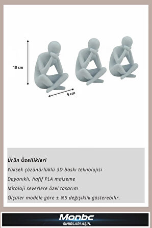 Monbc Görmedim Duymadım Bilmiyorum 3’lü 3D Tasarım Dekoratif Biblo, Hediyelik ve Ev Ofis İçin Şık Aksesuar