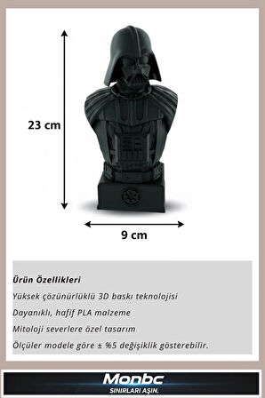Monbc Darth Vader Büst  Star Wars 3D Tasarım Dekoratif Biblo, Hediyelik ve Ev Ofis İçin Şık Aksesuar