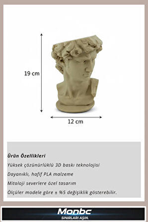 Monbc David Form Saksı Klasik Sanat Temalı 3D Tasarım Dekoratif Biblo, Hediyelik ve Ev Ofis İçin Şık Aksesuar