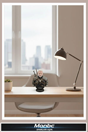 Monbc Witcher Büstü –Geralt of Rivia 3D Tasarım Dekoratif Biblo, Hediyelik ve Ev Ofis İçin Şık Aksesuar