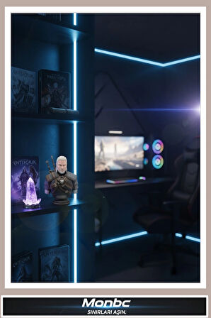 Monbc Witcher Büstü –Geralt of Rivia 3D Tasarım Dekoratif Biblo, Hediyelik ve Ev Ofis İçin Şık Aksesuar
