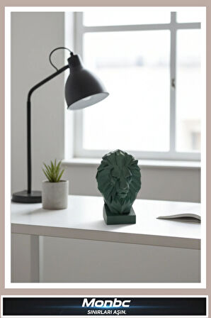 Monbc Geometrik Aslan Büstü 3D Tasarım Dekoratif Biblo, Hediyelik ve Ev Ofis İçin Şık Aksesuar