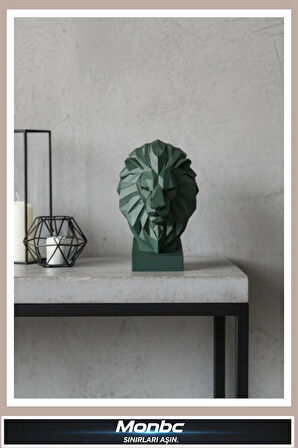 Monbc Geometrik Aslan Büstü 3D Tasarım Dekoratif Biblo, Hediyelik ve Ev Ofis İçin Şık Aksesuar