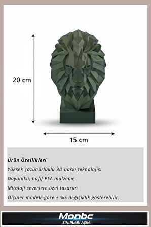Monbc Geometrik Aslan Büstü 3D Tasarım Dekoratif Biblo, Hediyelik ve Ev Ofis İçin Şık Aksesuar