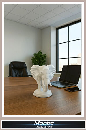 Monbc Modern Stil Fil Büstü 3D Tasarım Dekoratif Biblo, Hediyelik ve Ev Ofis İçin Şık Aksesuar