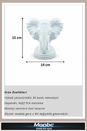 Monbc Modern Stil Fil Büstü 3D Tasarım Dekoratif Biblo, Hediyelik ve Ev Ofis İçin Şık Aksesuar