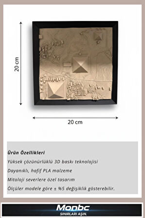 Monbc Giza Piramitleri Topografik Tablo 3D Tasarım Dekoratif Biblo, Hediyelik ve Ev Ofis İçin Şık Aksesuar