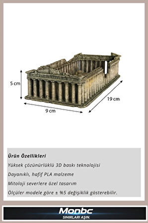 Monbc Parthenon Tapınağı – Antik Yunan Mimari 3D Tasarım Dekoratif Biblo, Hediyelik ve Ev Ofis İçin Şık Aksesuar