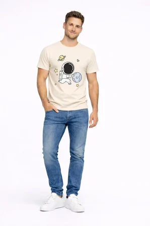 Sevgili Kombini Astronot Baskılı Çift Tişört Oversize Unisex Partner Tişört 2’li Set