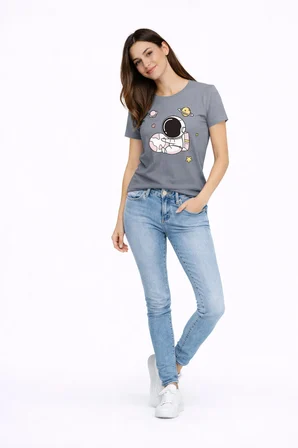 Sevgili Kombini Astronot Baskılı Çift Tişört Oversize Unisex Partner Tişört 2’li Set