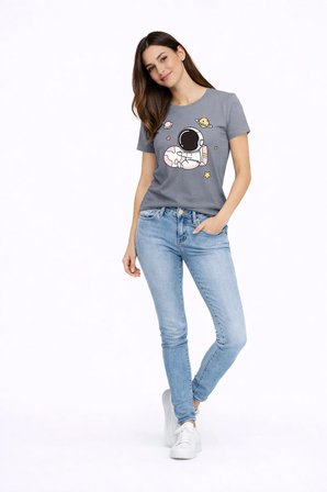 Sevgili Kombini Astronot Baskılı Çift Tişört Oversize Unisex Partner Tişört 2’li Set