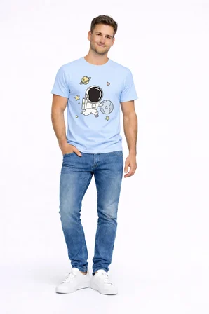 Sevgili Kombini Astronot Baskılı Çift Tişört Oversize Unisex Partner Tişört 2’li Set