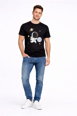 Sevgili Kombini Astronot Baskılı Çift Tişört Oversize Unisex Partner Tişört 2’li Set