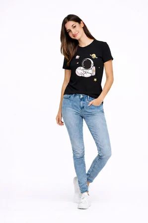 Sevgili Kombini Astronot Baskılı Çift Tişört Oversize Unisex Partner Tişört 2’li Set