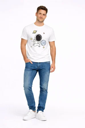 Sevgili Kombini Astronot Baskılı Çift Tişört Oversize Unisex Partner Tişört 2’li Set