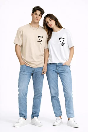 Sevgili Kombini You I Yazılı Çift Tişört Oversize Unisex Partner Kombin Seti