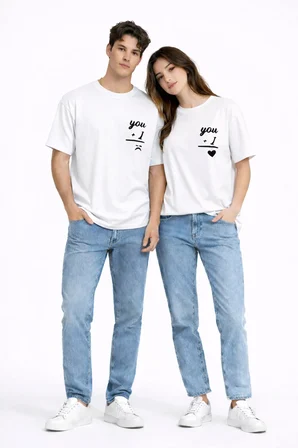 Sevgili Kombini You I Yazılı Çift Tişört Oversize Unisex Partner Kombin Seti