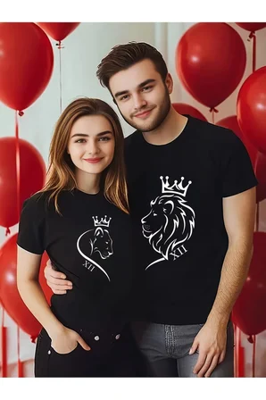 Aslan Burcu Sevgili Kombini Oversize Tişört 2'li Set