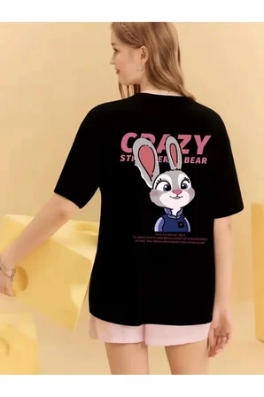 Sevgili Kombini Crazy Animal Baskılı Çift Tişört Oversize Unisex Çift Kombin Karikatür Çift Set