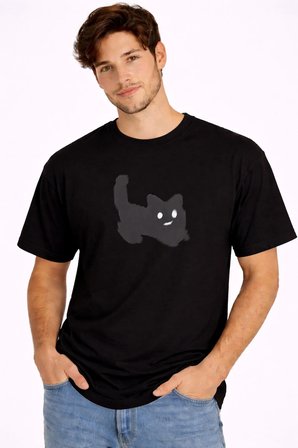 Unisex Oversize Tişört Kedi Baskılı Minimal Tasarım %100 Pamuk