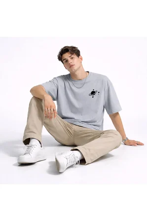 Sevgili Kombini Minimal Uzay Gezegen Baskılı Çift Tişört Oversize Unisex Partner Tişört 2'li Set