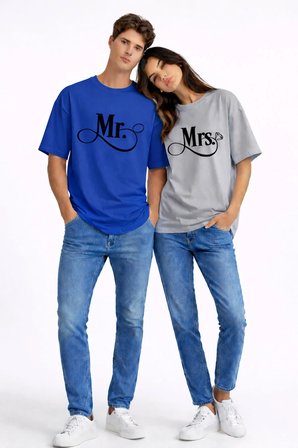 sevgili kombini robot baskılı çift tişört oversize unisex partner kombin seti