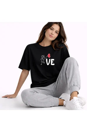 Sevgili Kombini Love Baskılı Çift Tişört Oversize Unisex Partner Kombin Seti