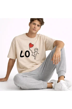 Sevgili Kombini Love Baskılı Çift Tişört Oversize Unisex Partner Kombin Seti