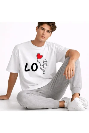Sevgili Kombini Love Baskılı Çift Tişört Oversize Unisex Partner Kombin Seti