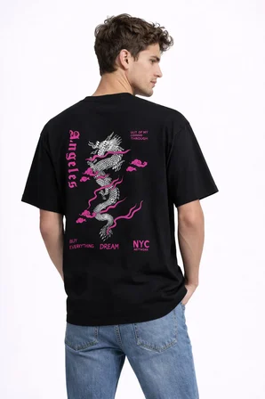 sevgili kombini dragon baskılı çift tişört oversize unisex street partner kombin seti