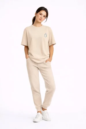 Sevgili Kombini Ateş Su Minimal Çift Tişört Oversize Unisex Partner Kombin Seti