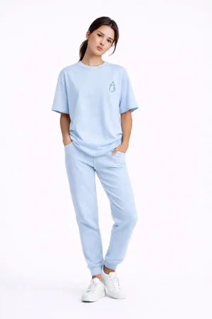Sevgili Kombini Ateş Su Minimal Çift Tişört Oversize Unisex Partner Kombin Seti
