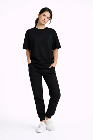 Sevgili Kombini Ateş Su Minimal Çift Tişört Oversize Unisex Partner Kombin Seti