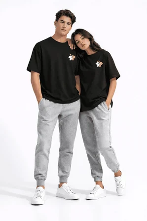 Sevgili Kombini Ayıcık Baskılı Çift Tişört Oversize Unisex Partner Kombin Seti